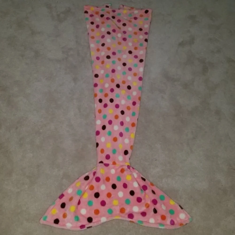 2 Mermaid Tail Blankets Pink Polka Dots Green Fleece Child Girl Small Handmade